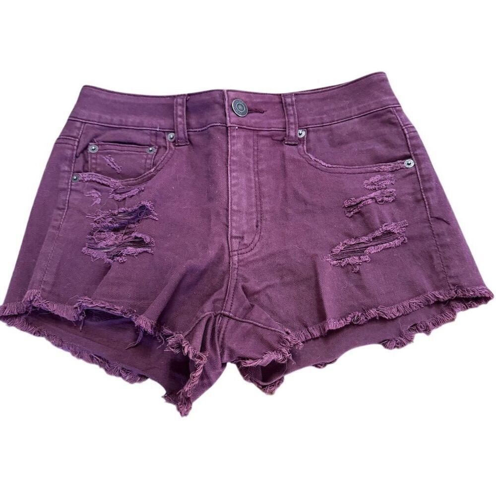 American Eagle Distressed Stretch Cut-Off Shorts Maroon Size 4
